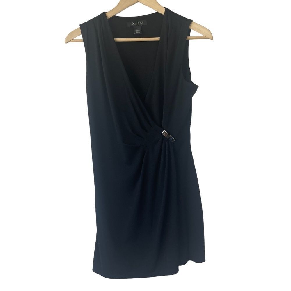 White House Black Market Black Matte‎ Jersey Faux Wrap Sleeveless Coctail Dress